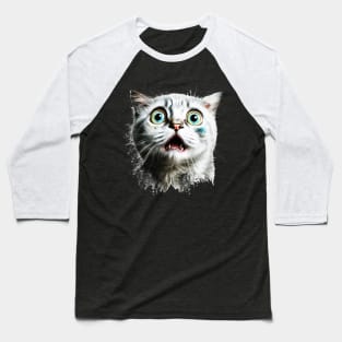 Funny Scared Cat Face, Cat Lover, Scaredy Cat Baseball T-Shirt